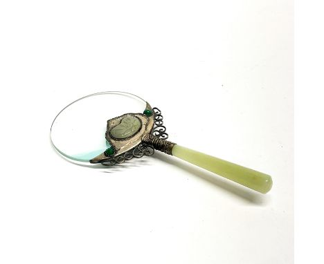 A jade handled magnifying glass, L. 20cm.