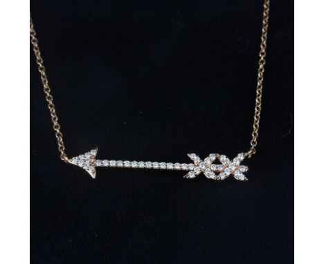A boxed 18ct rose gold Tiffany and Co Graffiti Arrow diamond set necklace, L. 45cm.