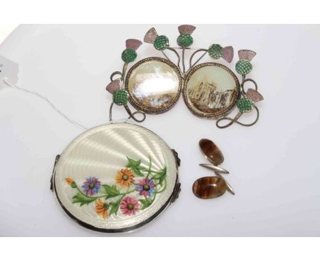 Enamel compact, thistle picture frame and a pair of cufflinks