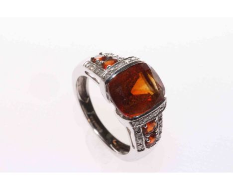 9 carat gold, garnet and diamond ring, size J/K