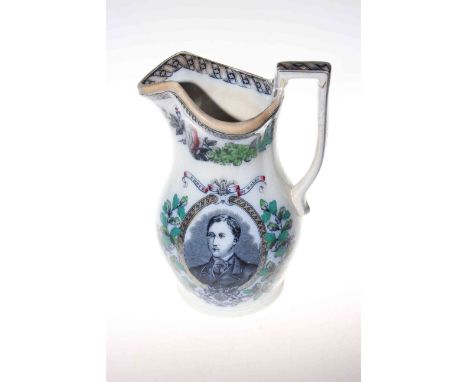 Transfer printed jug with portrait prints of Prince of Wales and Princess of Alexandra, 21.5cm