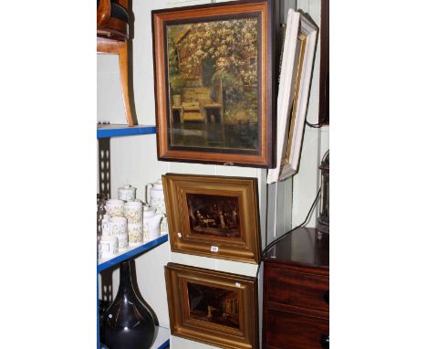 Pair of chrystoleums, oil painting and a card table (4)