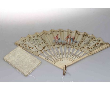 Victorian ivory stick fan and carved card case (2)