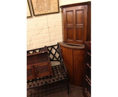 Mahogany bow front double door corner hanging cupboard, oak corner hanging cupboard and carved double door wall shelf/cabinet