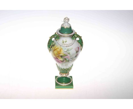 Royal Worcester vase and cover, painted with roses, signed chair, 24cm