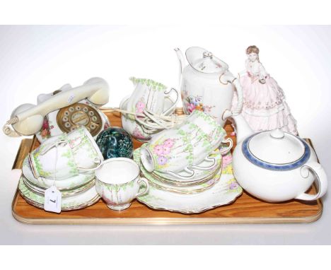 Royal Standard tea set with cottage flowers, Old Country Roses telephone, Royal Worcester figure, etc