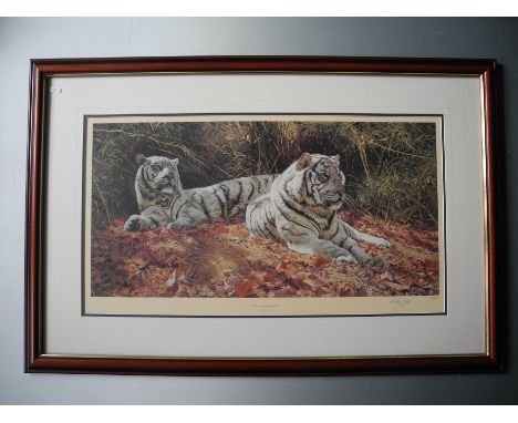 ANTHONY GIBBS (b.1951) framed, glazed, signed and numbered, 20th Century, print, title to work ‘White Tigers, Ever Watchful’,