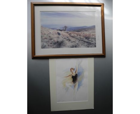 Two works, to include one DEBBIE FLENLEY unframed, signed, 20th Century, watercolour on paper, portrait of a dancer in a blac