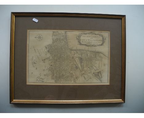 B COLE. Framed, glazed, unsigned, 18th Century, print, title to work ‘A New and Accurate Plan of the City of Westminster, the