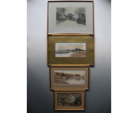 Set of four works to include one GRACE FIELD framed, glazed, signed, dated 1881, watercolour on paper, landscape depicting a 
