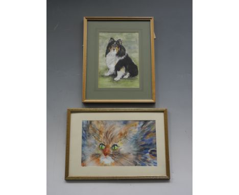 Pair of framed, glazed, signed, 20th Century, watercolour on paper, to include one SHARON DODD figure of a dog, and one DAN G