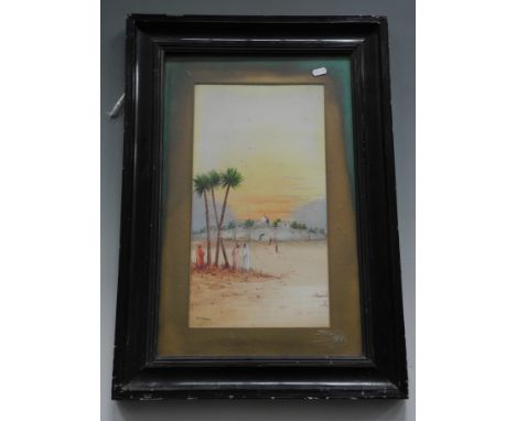 R WALKER. Framed, glazed, signed, 20th Century, watercolour on paper, landscape with Middle Eastern style city to the backgro