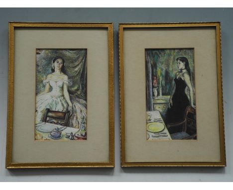 Pair of framed, glazed, unsigned, 20th Century, watercolour on paper, including one portrait of a woman dressed elegantly in 