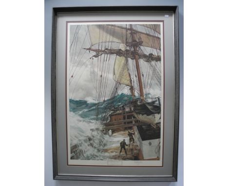 MONTAGUE DAWSON (1895-1973) Framed, glazed, signed, 20th Century, numbered print, title to mount ‘The Rising Wind’, boating s