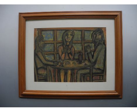 PETER FLEMING. Framed, glazed, signed on verso, dated 2010, pastel on paper, title to verso ‘Card Games’, abstract portrait o