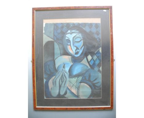 *K M MELVILLE. Set of three framed, glazed, some signed, dated 1990s, acrylic on paper, partially abstract portrait studies o