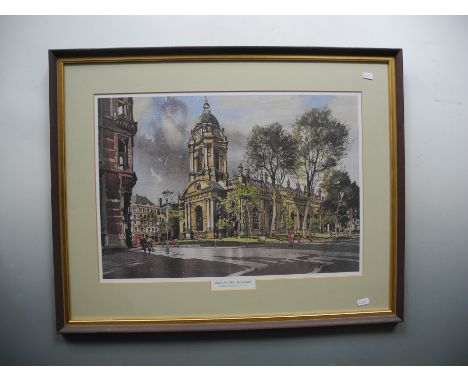 JAMES PRIDDEY (1916-1980) Framed, glazed, unsigned, dated 1973, colour print, title to work ‘Temple Row West Birmingham’, dep