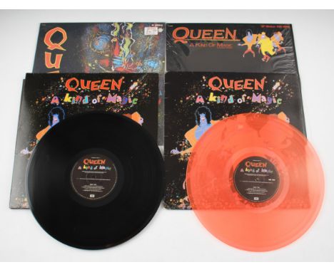 A group of four Queen records to include; A Kind of Magic New Zealand orange vinyl version, having demonstration record label