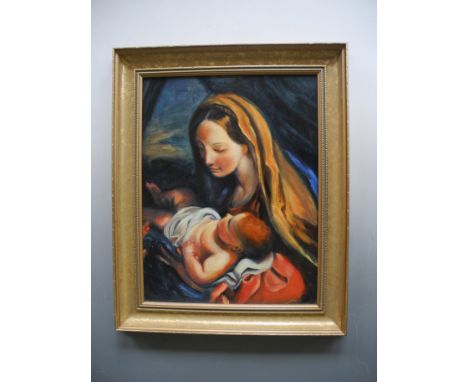 R L SWINGLER. Framed, signed on verso, dated 2001, oil on board, title to verso ‘Nollaig Shona Dhuit’, portrait of a Madonna 