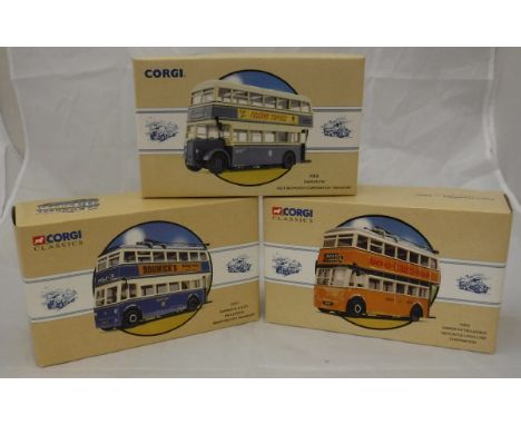 A collection of Corgi Classics Public Transport Vehicles including Guy Arab Utility Bus London Transport, Leyland Atlantian B