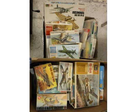 Two boxes of various model kits by Revell, Airfix, Tamiya, etc