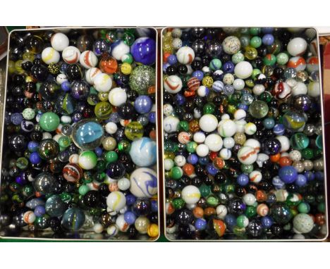 Two tins of various vintage and other marbles