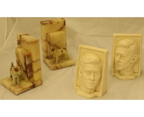 A pair of Art Deco bookends with cold painted terrier decoration on a stepped marble support, together with Felix Weiss 1937 