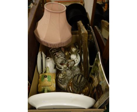 A collection of assorted items to include a paraffin lamp, brass table lamp, toast rack, brass figure of Aphrodite, assorted 