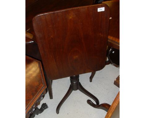 A 19th Century mahogany occasional table, the rectangular snap top on a turned pedestal to tripod base