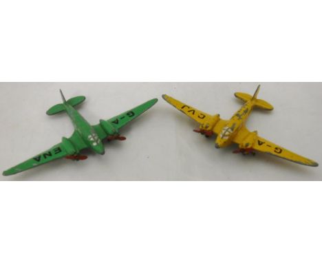 Two Dinky Airspeed Envoy model planes, one inscribed "G-A ENA", the other "G-A CVJ"