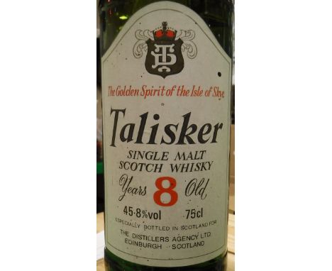 One bottle Talisker Single Malt Scotch Whisky 8 Years Old "The Golden Spirit of The Isle of Skye"