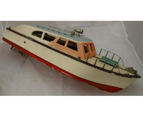 An Ito of Tokyo model boat with twin electric motors, bears maker's label to interior CONDITION REPORTS Some parts to the roo