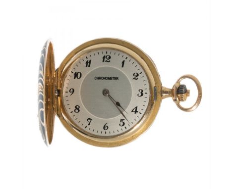 Pocket watch in 18K yellow gold "ANER CHRONOMETER". Early 20th century. White dial and Arabic numerals. Enamel decoration. Pr