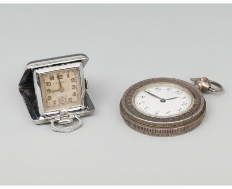 Set of two watches, one pocket and one travel. S. XX. The travelling one, AIBO brand, the pocket watch made from coins of Alf