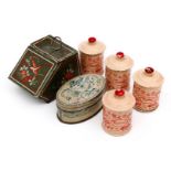 Konv. 4 schöne BING Gewürzdosen, Höhe 4,2 cm, dazu Kohlenkasten und ovale Dose, teilweise kleine