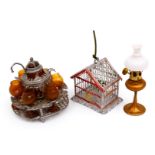 3 Zinn-Accessoires für die Puppenstube, seltenes Bowle-Set, mit 6 Stängelgläsern, Glas an der