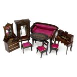 Sehr schöne BOULLE Salonmöbel, kleine Größe, um 1890, 8-teilig, Sitzgruppe mit gut erhaltenen