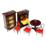 ROCK & GRANER Salonmöbel, Sekretär, Vitrine und Sitzgarnitur, Blech, handlackiert, um 1870, 6-