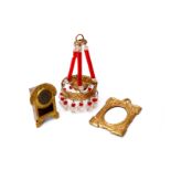 3 ERHARD & SÖHNE Goldblech-Accessoires, Deckenleuchter mit vollständigem Perlenbehang, 1 Glasstab