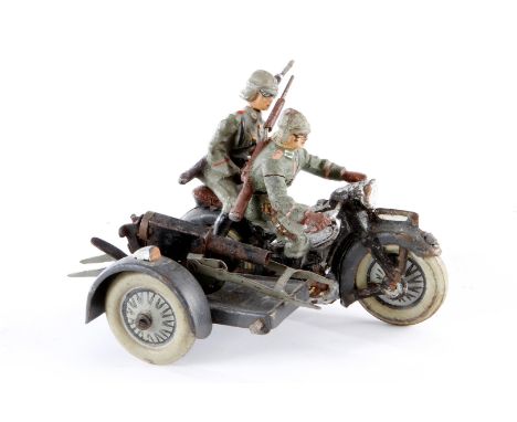 Motorrad mit MG-Beiwagen, Blech/Masse, LS und Alterungsspuren, L 10, Z 3