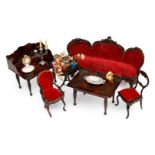 ROCK & GRANER Salonmöbel, 6-teilig, Blech, handlackiert, um 1870, Sitzgruppe, Blumentisch und 2