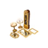 Konv. GOLDBLECH-Accessoires für die Puppenstube, um 1900, 6 Teile, ERHARD & SÖHNE Standuhr, Höhe