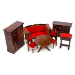 Seltene frühe Biedermeier-Salonmöbel, um 1860, 7-teilig, Sitzgarnitur mit roten Orginalbezügen, am
