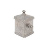 Seltene frühe Zinn-Gewürzdose um 1830, mit kleinem Einsatz, Original-Deckel mit Knauf, für Baumöl,