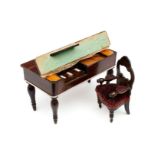 Seltenes frühes Tafelklavier um 1860, aufklappbar, mit beweglichen Tasten und Saiten, Breite 16,5