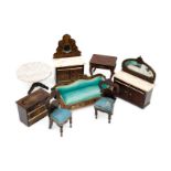 Sehr schöne BOULLE Salonmöbel, um 1890, 8-teilig, Sofa mit sehr schönem, grünen, originalem