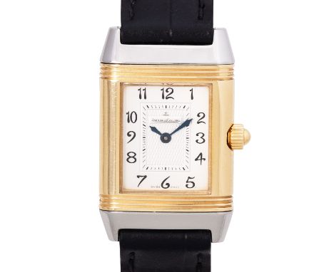 JAEGER LECOULTRE Reverso Duetto Ref. 266.5.11 Damen Armbanduhr. Edelstahl/Gelbgold mit Diamantlünette. Lederband mit original