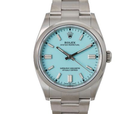 ROLEX Oyster Perpetual 36 "Tiffany", Ref. 126000-0006. Armbanduhr. Edelstahl. Automatik-Werk, Kaliber 3230. Neuwertiger Zusta