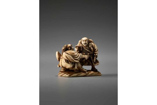 An Ivory Netsuke Of Asahina Saburo And Goro By Hidemasa By Hidemasa Ivory Netsuke Japan Osaka