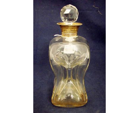 An Edwardian silver pinched waist Glass Decanter of square section, the circular spout mount hallmarked J and J Maxfield Ltd 